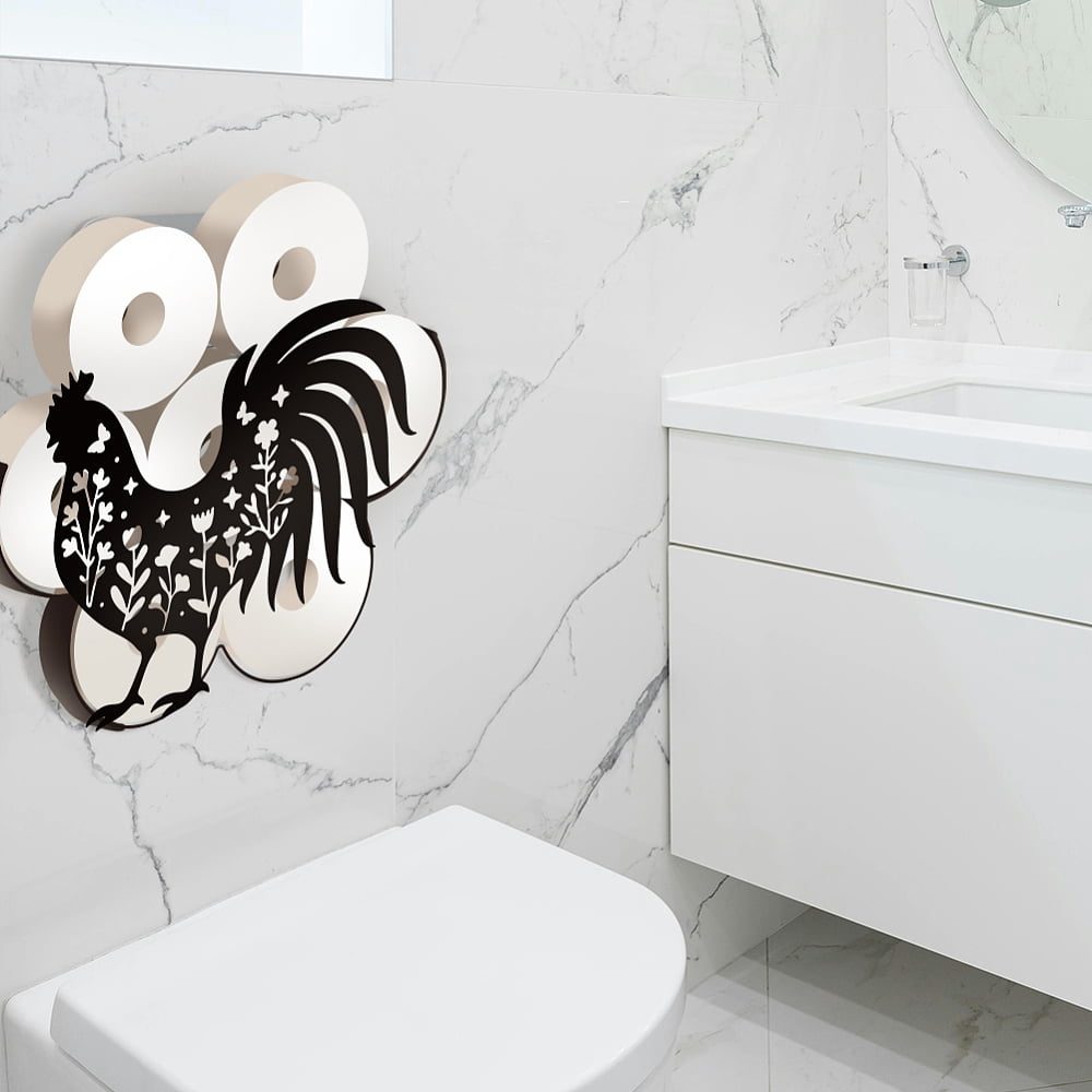 Rooster Floral Toilet Paper Holder Metal Rooster Animal Wall Mounted Toilet Paper Storage for Extra 8 Rolls Funny Animal Toilet Paper Organizer Toilet