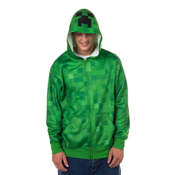 Minecraft Hoodie Men's Creeper Video Game Zip Up Hooded Costume Sweatshirt
