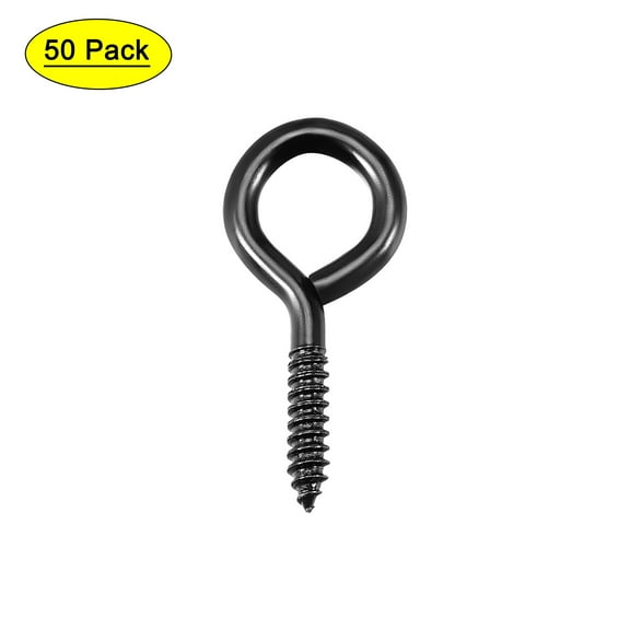 Uxcell 50Pcs Screw Eye Hooks Self Tapping Screws Screw-in Hanger Eye-Shape Hooks Black 0.79"