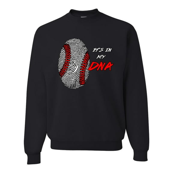 Wild Bobby, Baseball Fingerprint It's In My DNA, Sports, Unisex Crewneck Graphic Sweatshirt, Black, Small