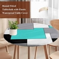 thumbnail image 5 of Abstract Art Round Fitted Table Cover Patchwork Black Kallaite and Grey Waterproof Table Cloth with Elastic Edge Wipeable Tablecloth for Picnic Camping Party Fits 45"-54" Diameter, 5 of 8
