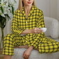 thumbnail image 6 of KLL Yellow Checkered Plaid Print Women's Long Sleeve Pajamas with Pants Sleepwear Loungewear 2 Set-XX-Large, 6 of 8