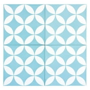MTO0538 Modern 8X8 Four Leaf Floral Light Blue (Electric Blue) White Matte Cement Tile