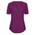 thumbnail image 5 of Husipze Summer Tops for Women Short Sleeve Zip Dressy Casual Tunic V-Neck Rollable Blouses Loose Soft Tee Shirt Purple 4XL on Clearance, 5 of 6
