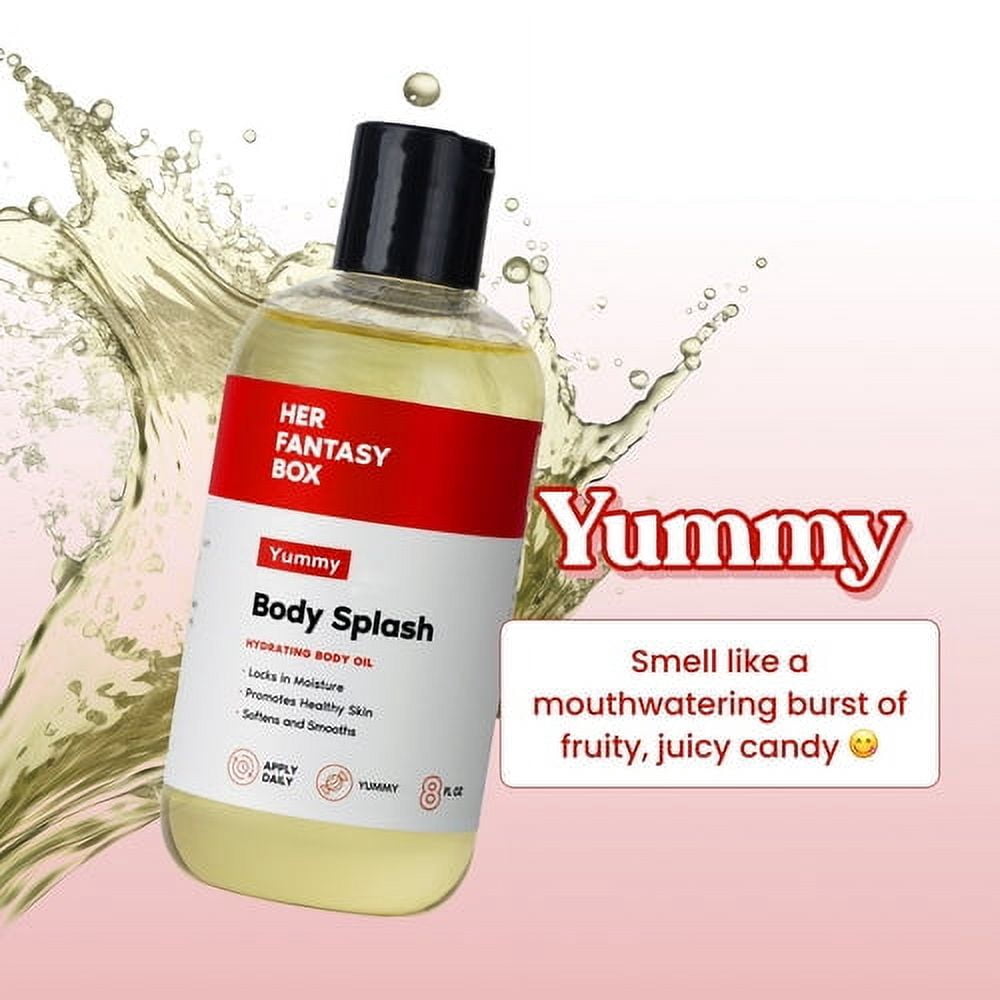Her Fantasy Box Body Splash Hydrating Body Oil (Yummy) - Moisturizing, Non-Greasy Formula for Soft, Smooth Skin - All-Natural, Lightweight & Nourishing