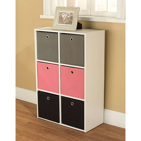 Tms Utility Kids Bookshelf With 6 Fabric Storage Bins Pink Black