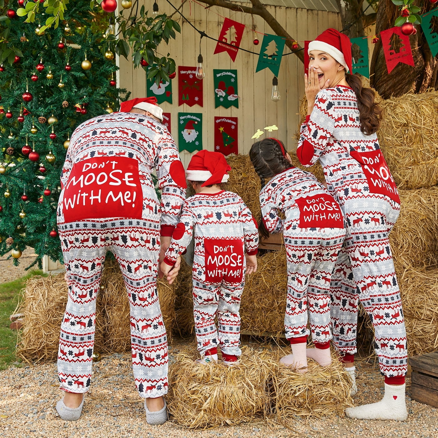 PatPat Christmas Pajamas Family Christmas Pajamas for Women Men Kids Mosaic Family Matching Onesies with Hat Flame resistant Walmart