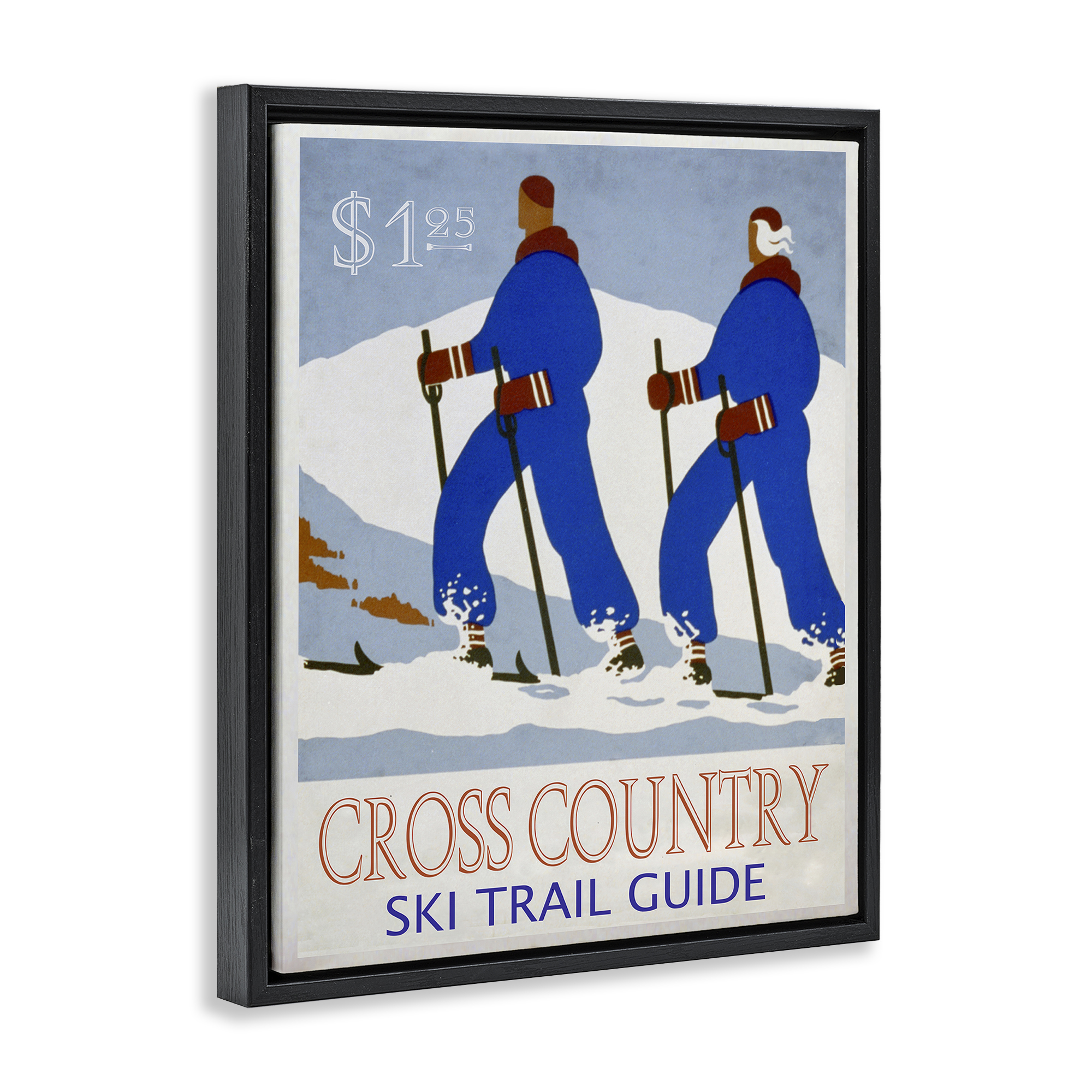 Stupell Industries Vintage Cross Country Ski Sports Painting Black Floater Framed Canvas Art Prints Wall Art, 25 x 31