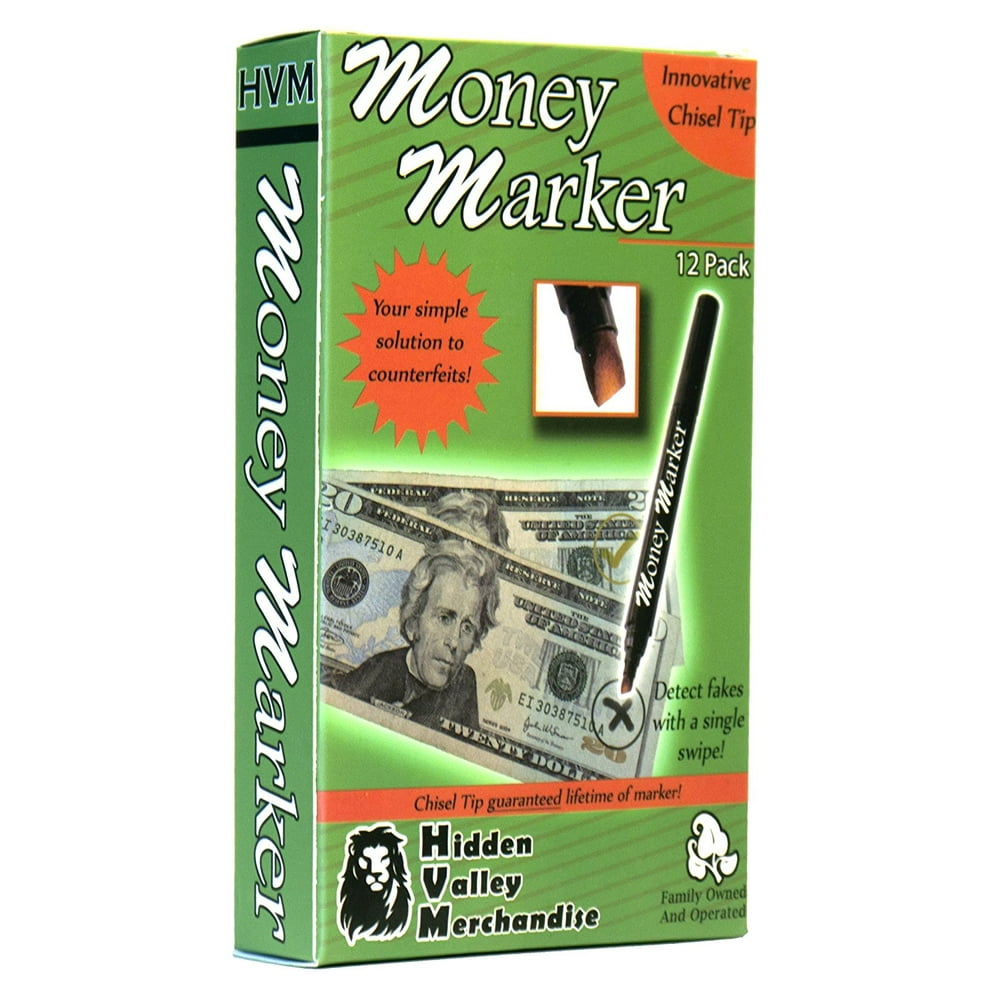Money Marker (12 Pens) Counterfeit Bill Detector Pen with Upgraded Chisel Tip Detects Fake