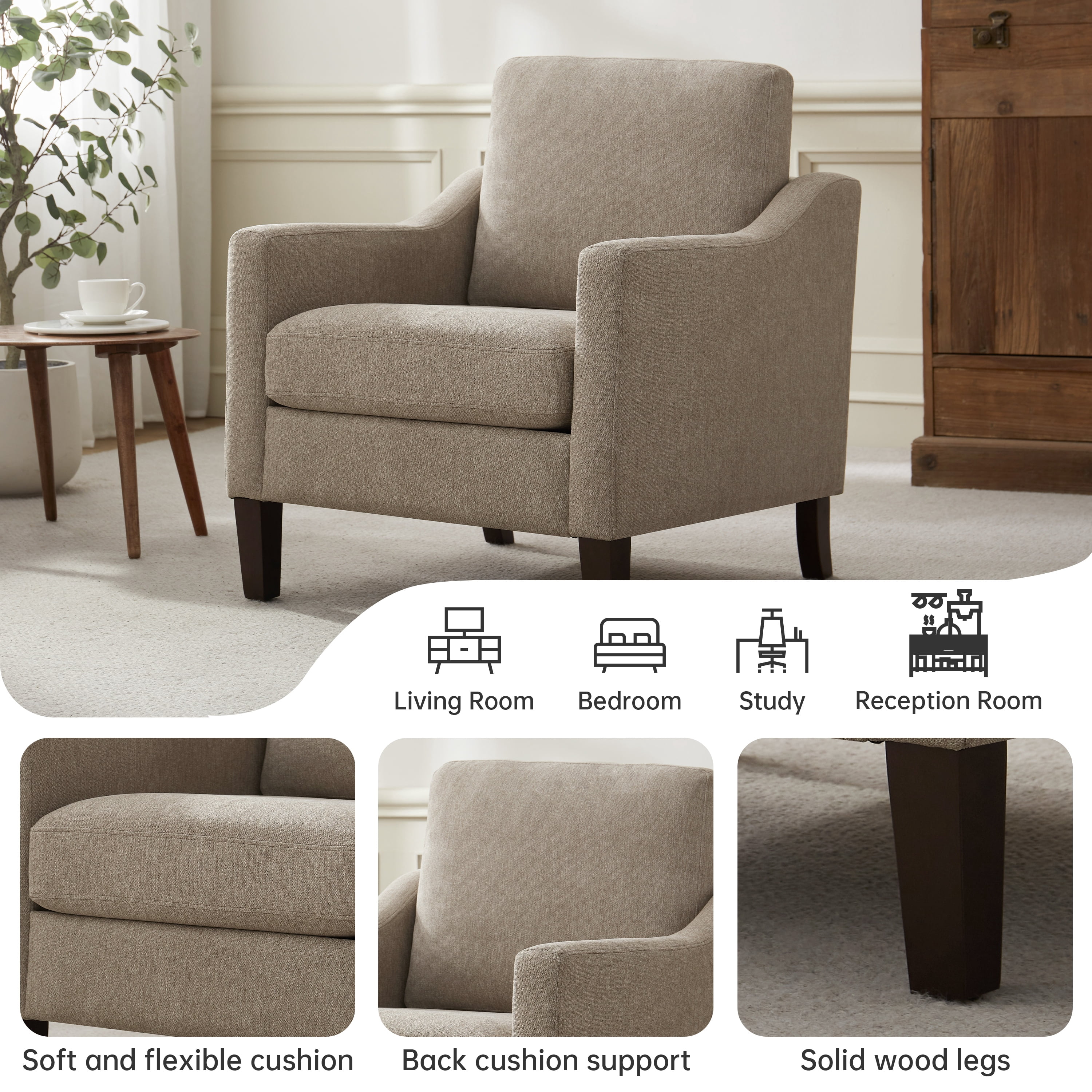 Vknow Furniture Adult Upholstered Solid Wood Dining Chairs, Brown (Set of 2)