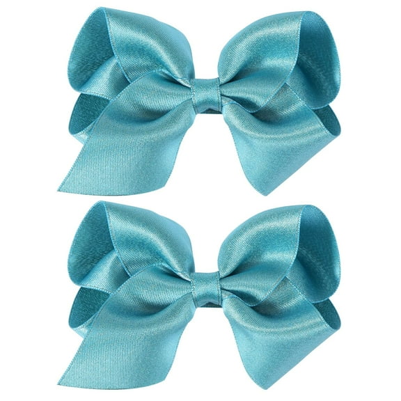 2 Pcs Glitter Gold Ribbon Hair Bows Clips Small Cute Alligator Hairpins 3" for Little Teen Toddler Baby Girls Kids Christmas New Year Gift Wedding Dress Decor Accessories