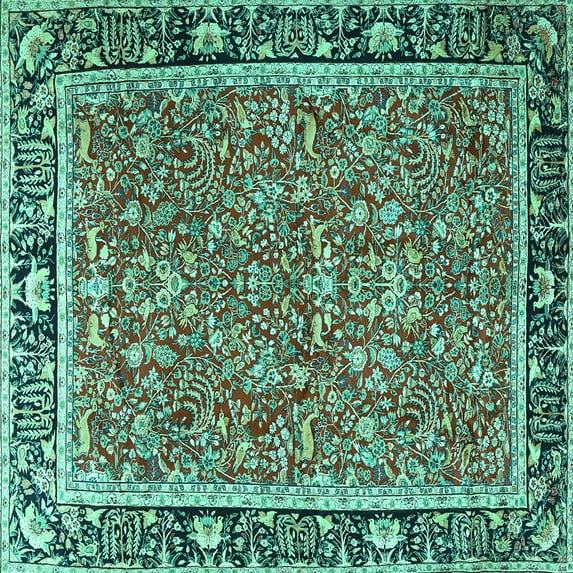 Ahgly Company Indoor Square Persian Turquoise Blue Traditional Area Rugs, 5' Square