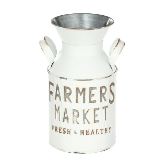 Mainstays Farmers Market Metal Milk Jug Décor with Handles, White, 10.4" H
