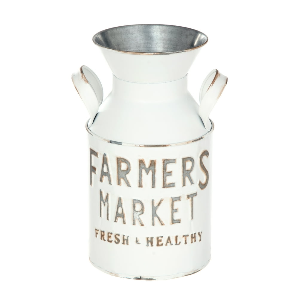 Mainstays Farmers Market Metal Milk Jug Décor with Handles, White, 10