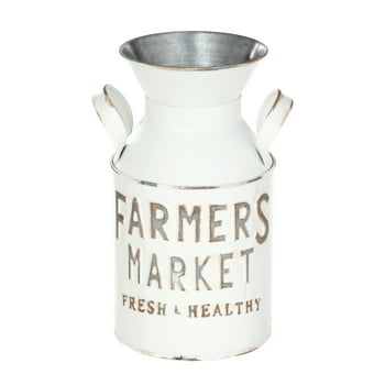 Mainstays Farmers Market Metal Milk Jug Dcor with Handles, White, 10" H