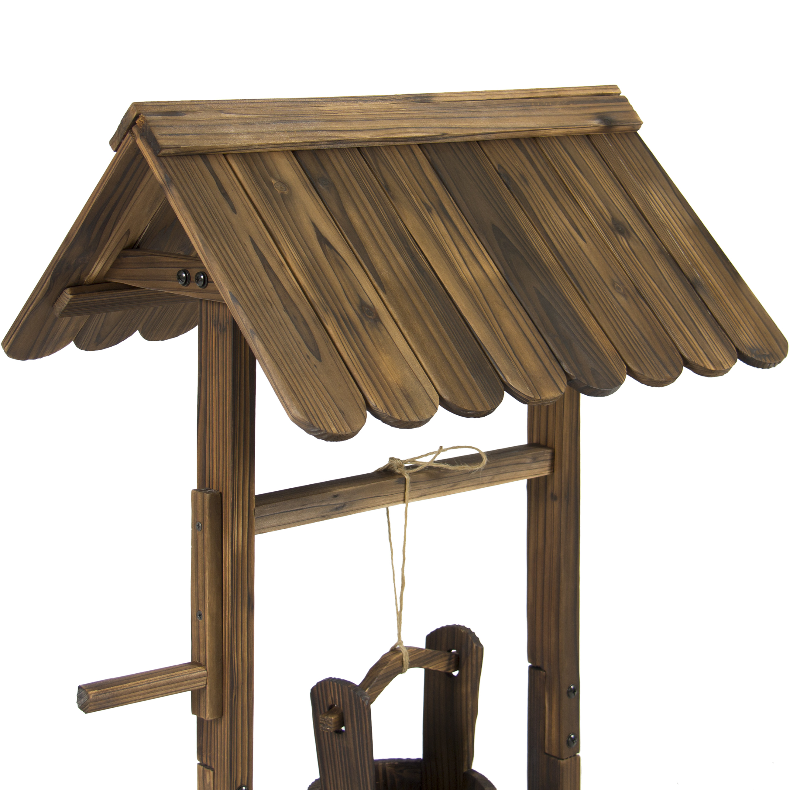 Best Choice Products Wooden Wishing Well Bucket Planter Brown