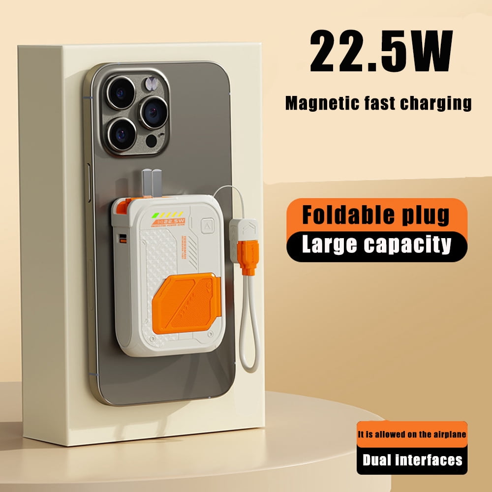 Dexqynl Magnetic Power Bank, 20000mAh Portable Charger, with Foldable Wall Plug, Detachable Data Cable, Foldable Bracket, Outdoor Emergency Backup Battery, Compatible with iPhone, Samsung, Green