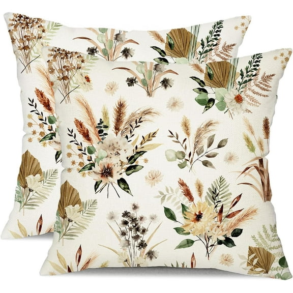 Farmhouse Pillow Covers 20x20 Inch Set of 2 Spring Eucalyptus Leaves Pampas Grass Decorative White Throw Pillows Farmhouse Decor for Outdoor Couch Chair Home Couch 65