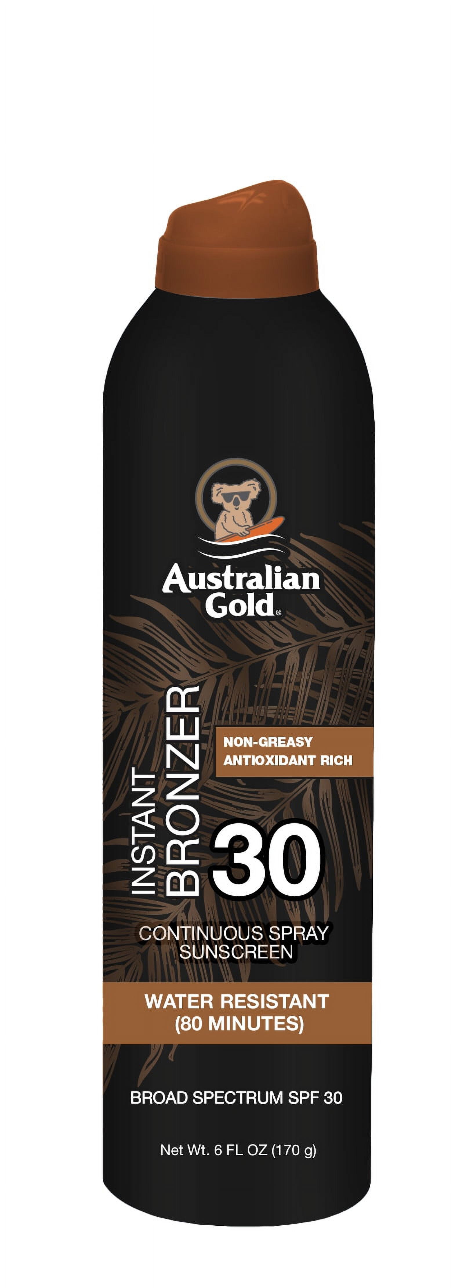 (2 pack) Australian Gold SPF 30 Continuous Spray Sunscreen with Instant Bronzer, 6 oz