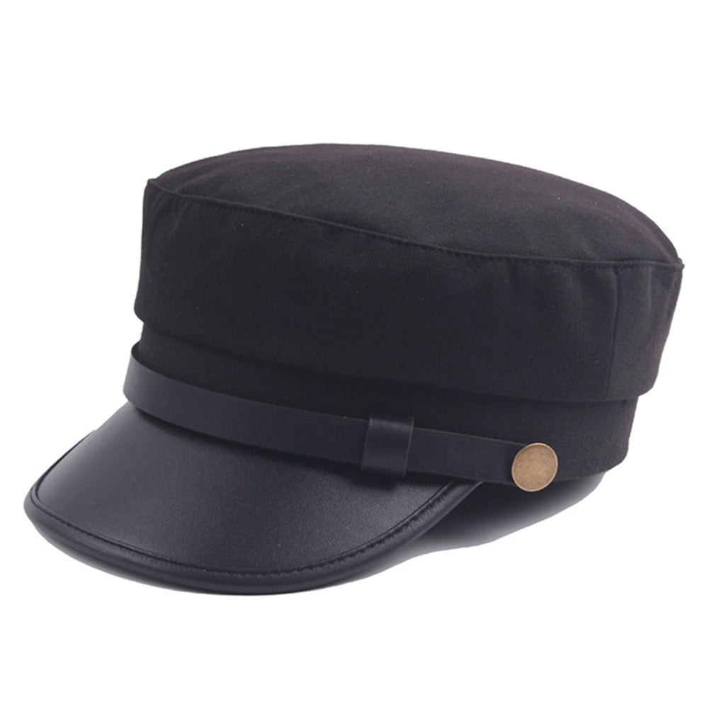 Classic Military Cadet Plain Top Hat Men Army Navy Sailor Leather Retro Sun Cap 