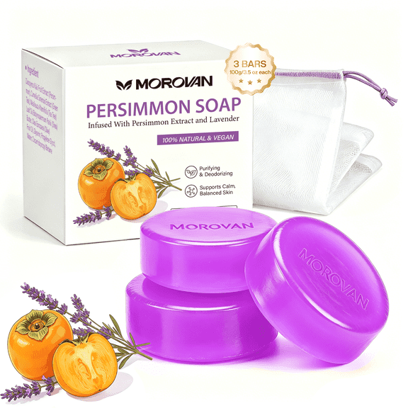 MOROVAN Persimmon Lavender Soap Purifying Deodorizing Body Cleansing Bar for Men and Women 3Packs 3.5oz Each