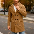 thumbnail image 3 of Aihuaihua Mens Trench Coat Notch Lapel Double Peacoat Wool Blend Casual Long Overcoat with Pocket Brown XL, 3 of 5