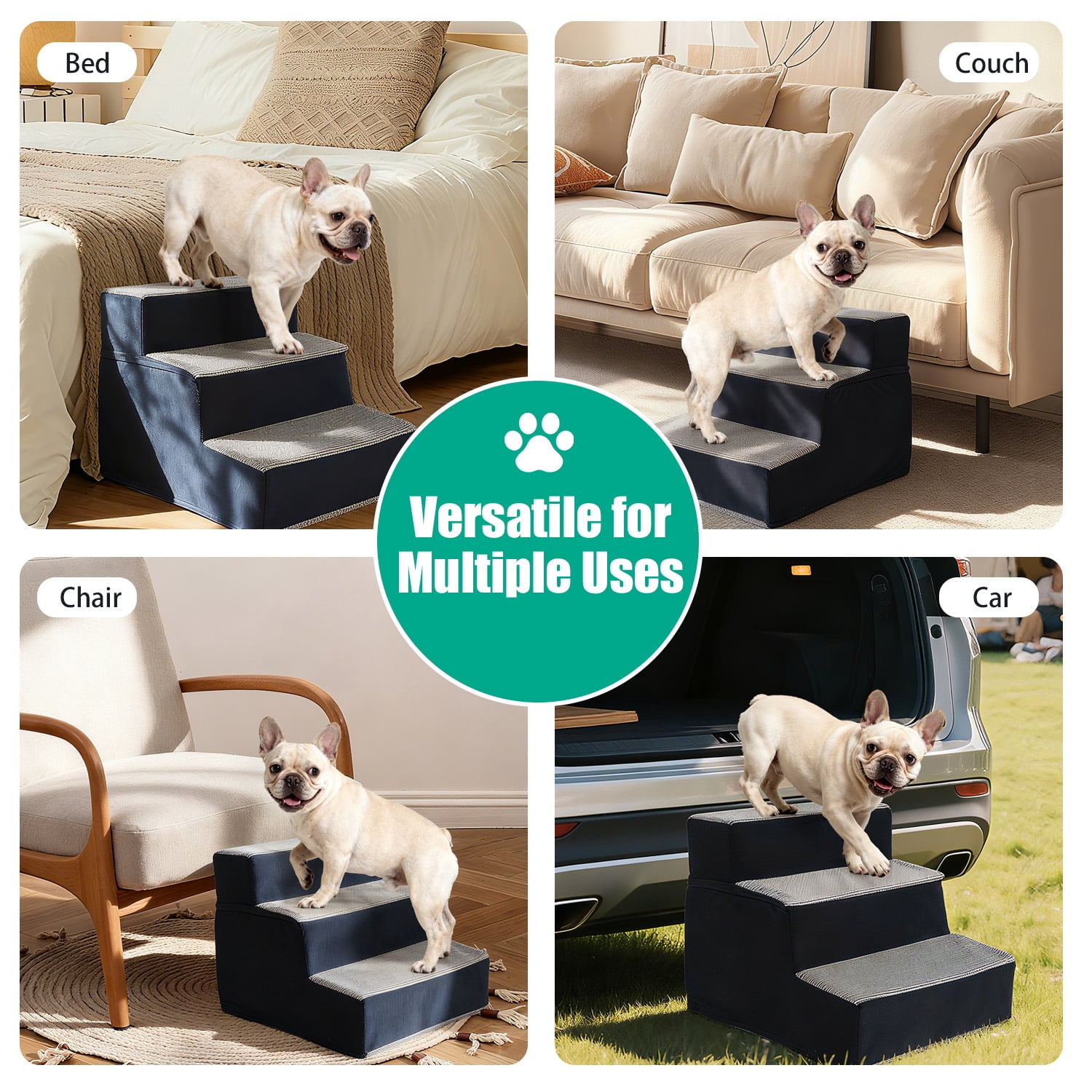3-Step High Density Foam Pet Stairs, 13.6" H Non Slip Dog Steps for Small Medium Dogs Cats, Removable Washable Cover Indoor Climbing Ladder, Pet Ramp for Bed Couch Chair