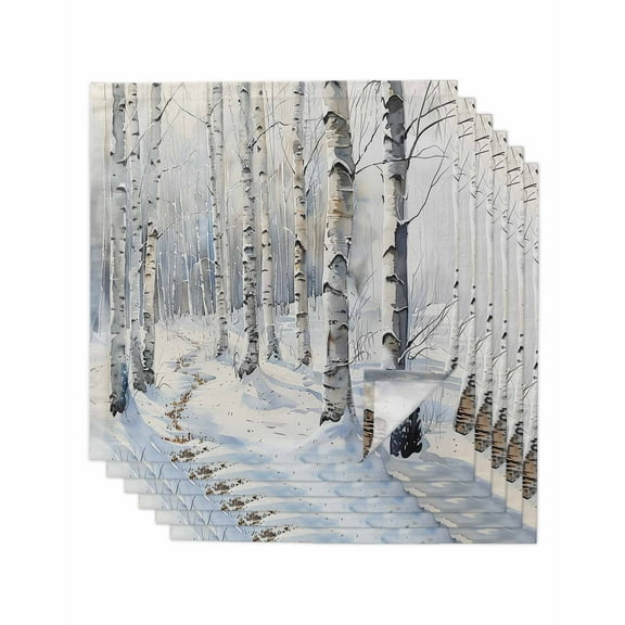 Christmas Tree Cloth Napkins Washable Set of 6, White Winter Xmas Snowflake Reusable Dinner Table Napkins Cloth Bulk for Weddings Kitchen Restaurants Hotel Events Parties 20 x 20 Inch