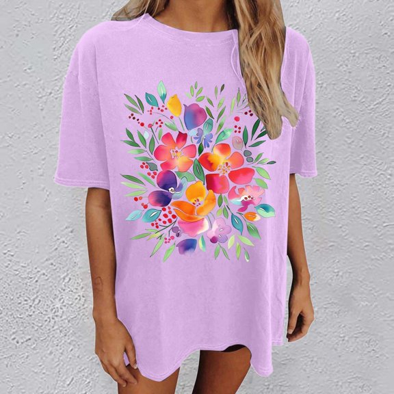 Graphic Tees for Women T-Shirts Women's Oversized Top Loose Short Sleeve T Shirt Style for Everyday Comfort and Casual Blue XL