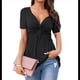 thumbnail image 2 of Blusa de Mujer con Cuello en V y Nudo Delantero, Corta, Estilo Túnica Oversize, Estilo Jersey Liso de Verano Negro XXL, 2 of 7