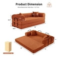 thumbnail image 3 of 5-in-1 Folding Convertible Sofa Bed, 79" Corduroy Floor Couch Futon, Pull-Out Sleeper Loveseat, Modular Boneless Sofa for Living Room & Bedroom, Orange, 3 of 6