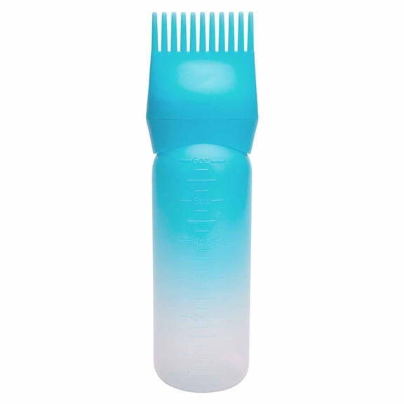 Root Comb Bottle Applicator, 6 Ounce Hair Dye and Oil Applicator with Graduated Scale, Reusable Plastic Bottle, Convenient for Hair Coloring and Oiling, Blue Color Makeup Organizers