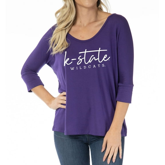 Women's Purple Kansas State Wildcats Tamara Scoop Neck 3/4-Sleeve Top