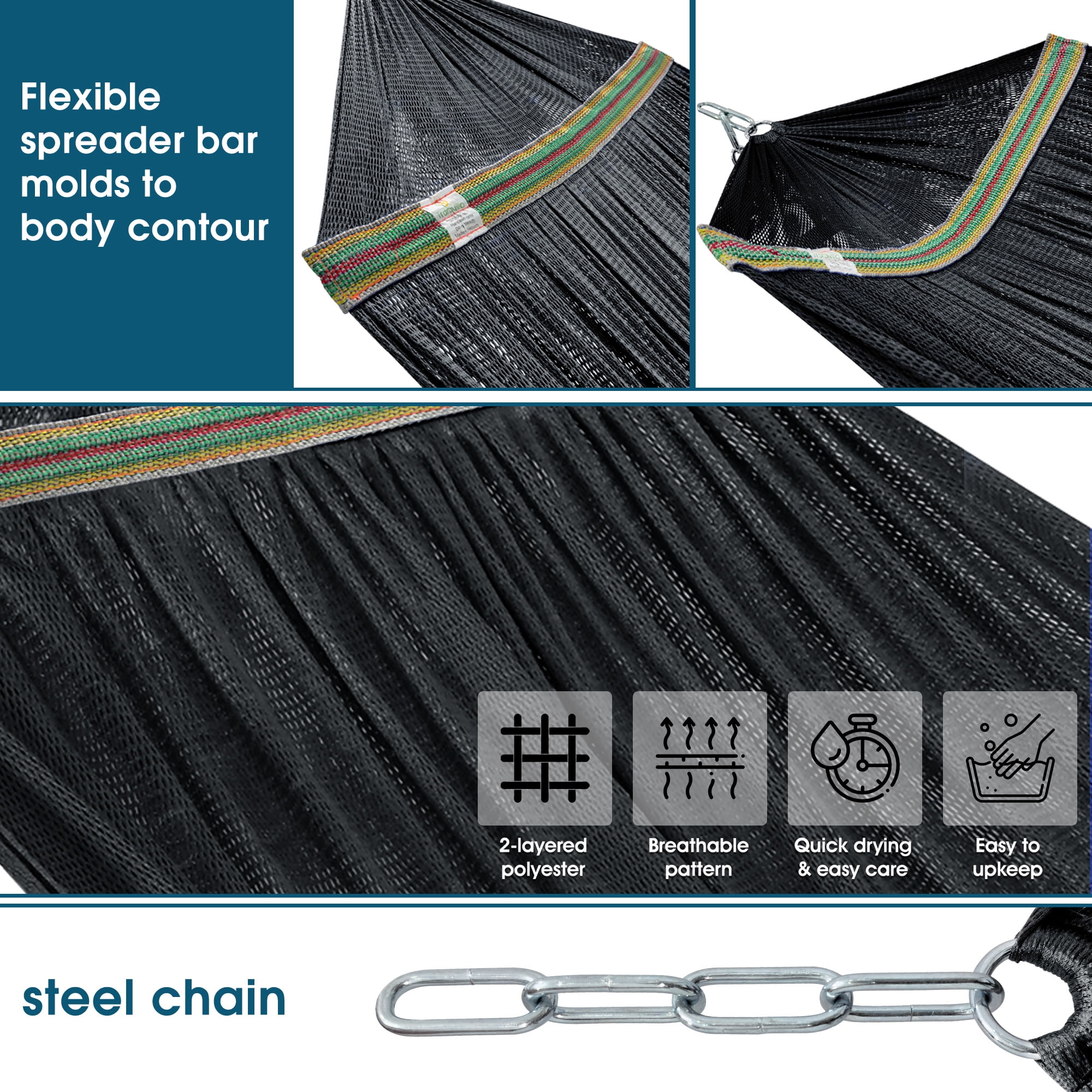 Tranquillo 600 Lbs Capacity 2-Person Adjustable Hammock Stand with Portable Easy Assembly, Black