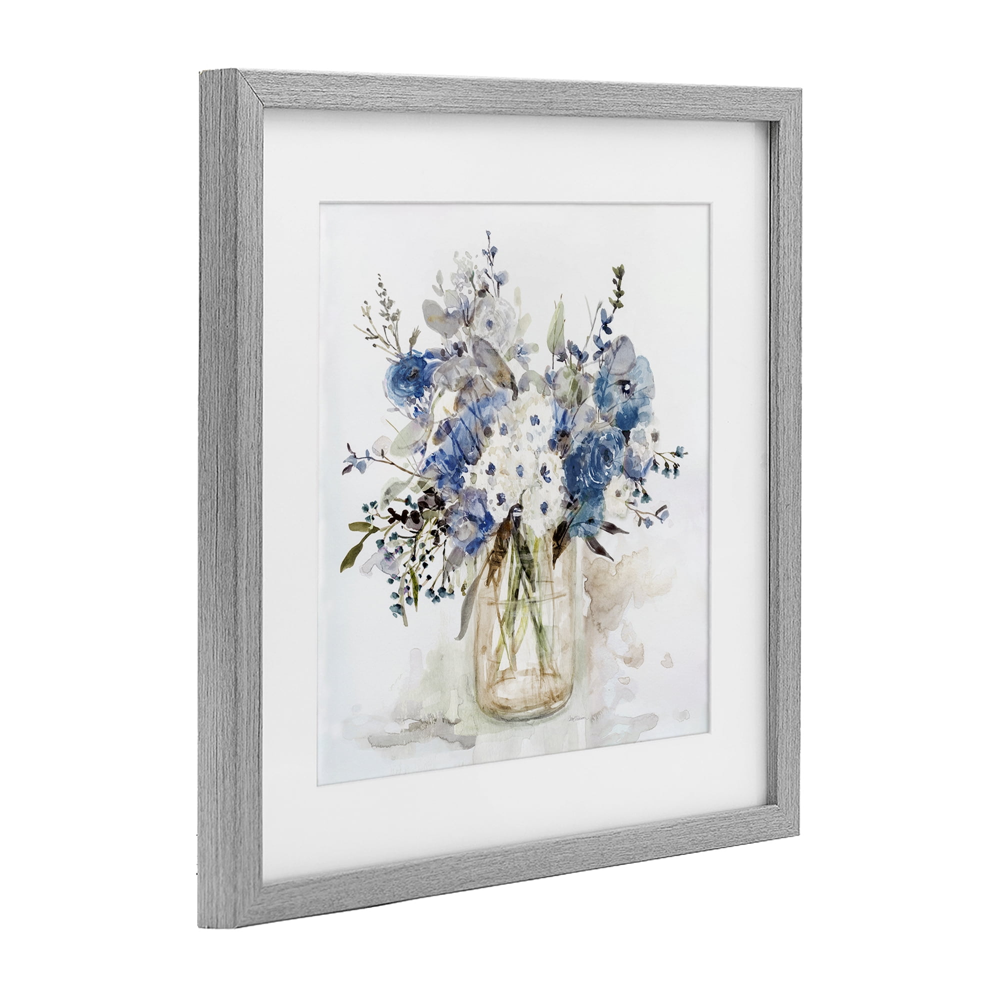 Stupell Industries Blue & White Spring Flowers Gray Framed Print Under Glass, design by Carol Robinson