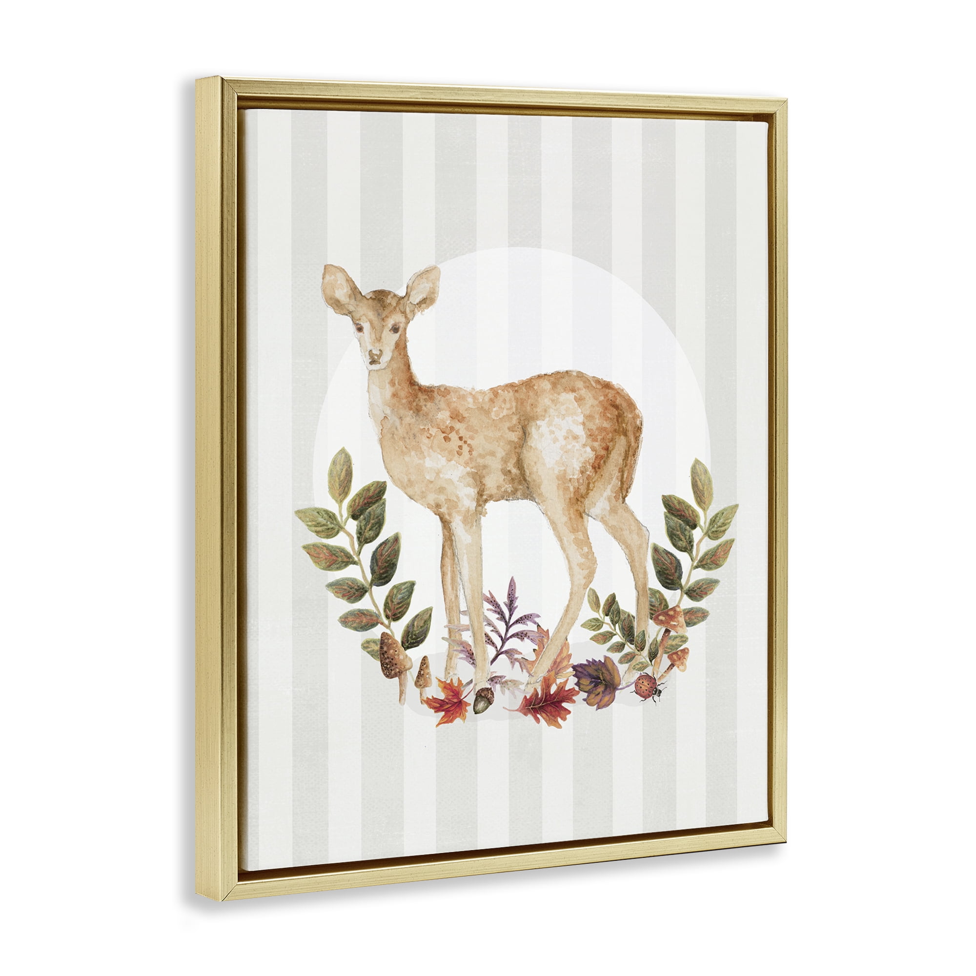 Stupell Industries Forest Fawn on Stripes Animals & Insects Painting Gold Floater Framed Art Print Wall Art, 17 x 21