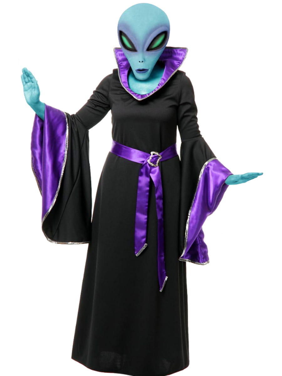 Adult Womens Purple And Black Alien Queen Witch Space Gown Costume 