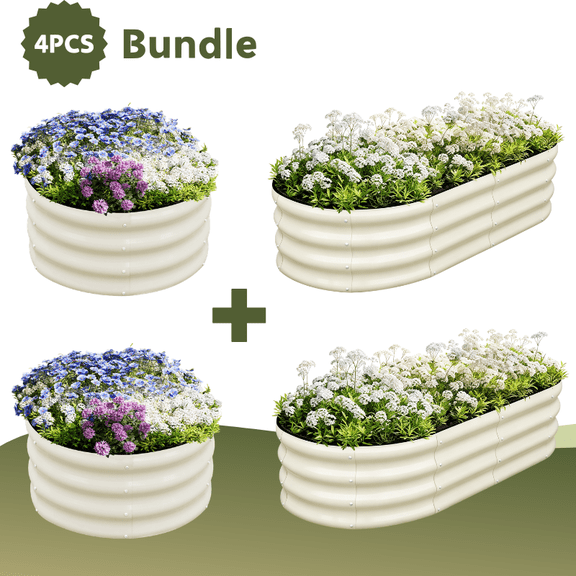 SnugNiture 4Pcs （4Pcs Set）2pcs 421FT 2pcs221FT White Garden Beds with Open Base, Ideal for Garden Planting