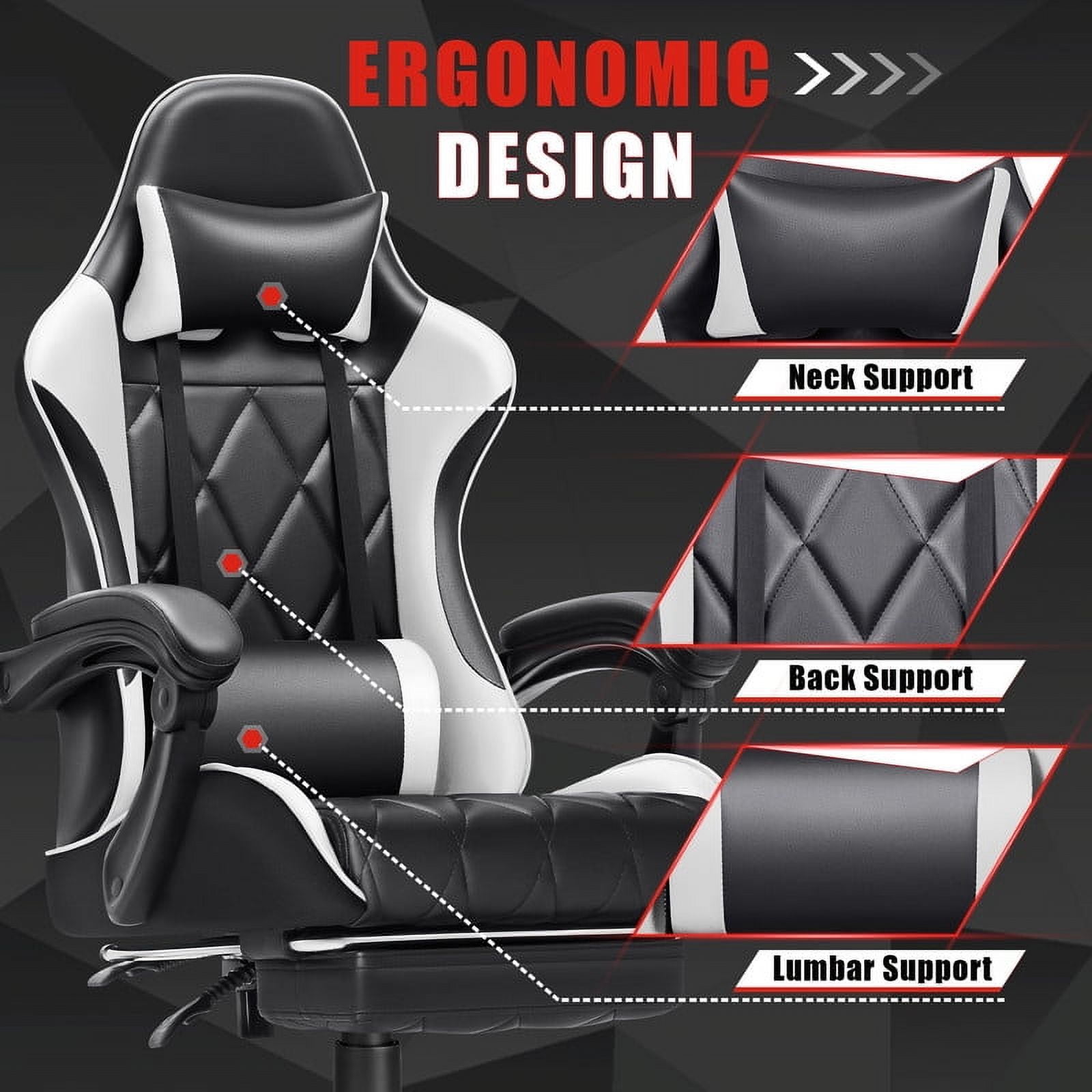 Homall Gaming Chair Massage Office Chair Computer Racing Chair High Back PU Leather Chair, White