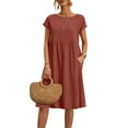 thumbnail image 3 of ZZwxWA Dresses for Women 2025 Casual Summer Cotton Dress with Pockets Short Sleeve Midi Dress A Line Flowy Solid Beach Sundress, 3 of 5