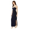 Alex Evenings Long Sleeveless Side Ruched Dress with Embroidered Sweetheart Illusion Neckline Navy/Nude