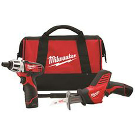 MILWAUKEE M12� CORDLESS 12 VOLT LITHIUM-ION 2 TOOL COMBO KIT WITH TWO BATTERIES, CHARGER AND