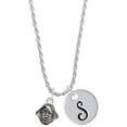thumbnail image 1 of Delight Jewelry Silvertone Small Pirate - Mascot Silvertone Script Initial Disc - S - Charm Necklace, 20"+3", 1 of 4