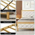 thumbnail image 2 of Homhougo Queen Bed Frame with Velvet Upholstered Headboard Gold Metal Platform Bed Frame with Button Tufted Headboard Mattress Foundation with Heavy Duty Metal Slats,No Box Spring Needed,Gold/White, 2 of 7