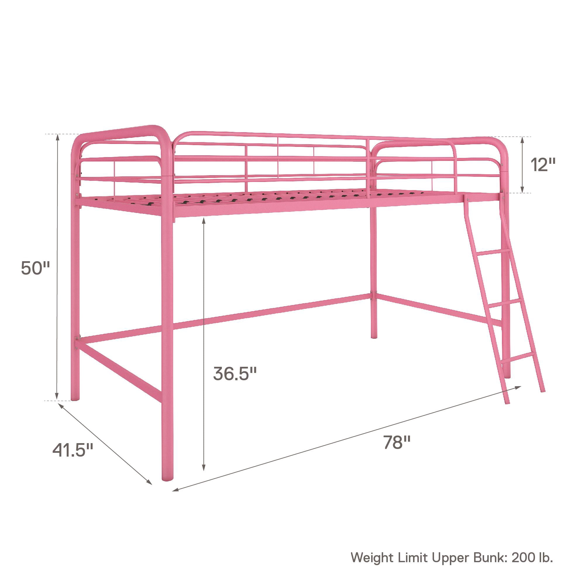 DHP Jett Junior Twin Metal Loft Bed, Pink