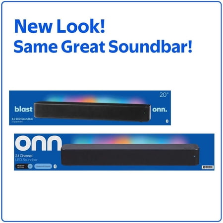 ONN 20 INCH BLUETOOTH 2.1 CHANNEL SOUNDBAR WITH MULTI-COLOR LED LIGHTING, BLACK