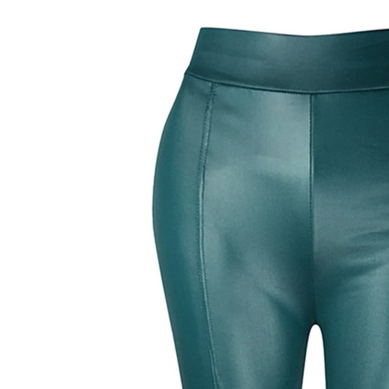 pgeraug leggings for women solid splice trousers leather tight leggings  pants for women blue l
