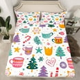 thumbnail image 2 of Homewish Kawaii Xmas Tree Twin Sheet Sets for Teen, Christmas Coffee Cake Twin Fitted Sheet, Cartoon Stars Flat Sheet, Microfiber Bedroom Decor, 3-Piece, 2 of 7