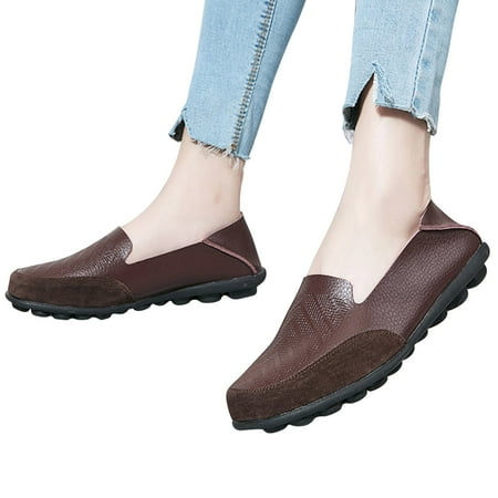 

Tuobarr Womens Slip On Flat Shoes Women s Comfortable Leather Loafers Casual Round Toe Moccasins Driving Flats Soft Walking Shoes Women Slip On Coffee