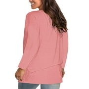 Sawvnm Plus Size Blouse for Women Women's Fashion Solid Loose Long Sleeve T-shirt Pullover Tops